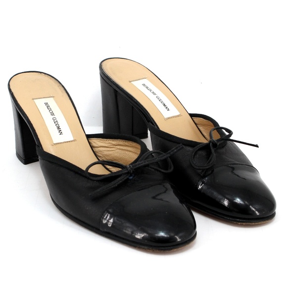 Bergdorf Goodman Shoes - Bergdorf Goodman Black Leather Bow Slip On Mules